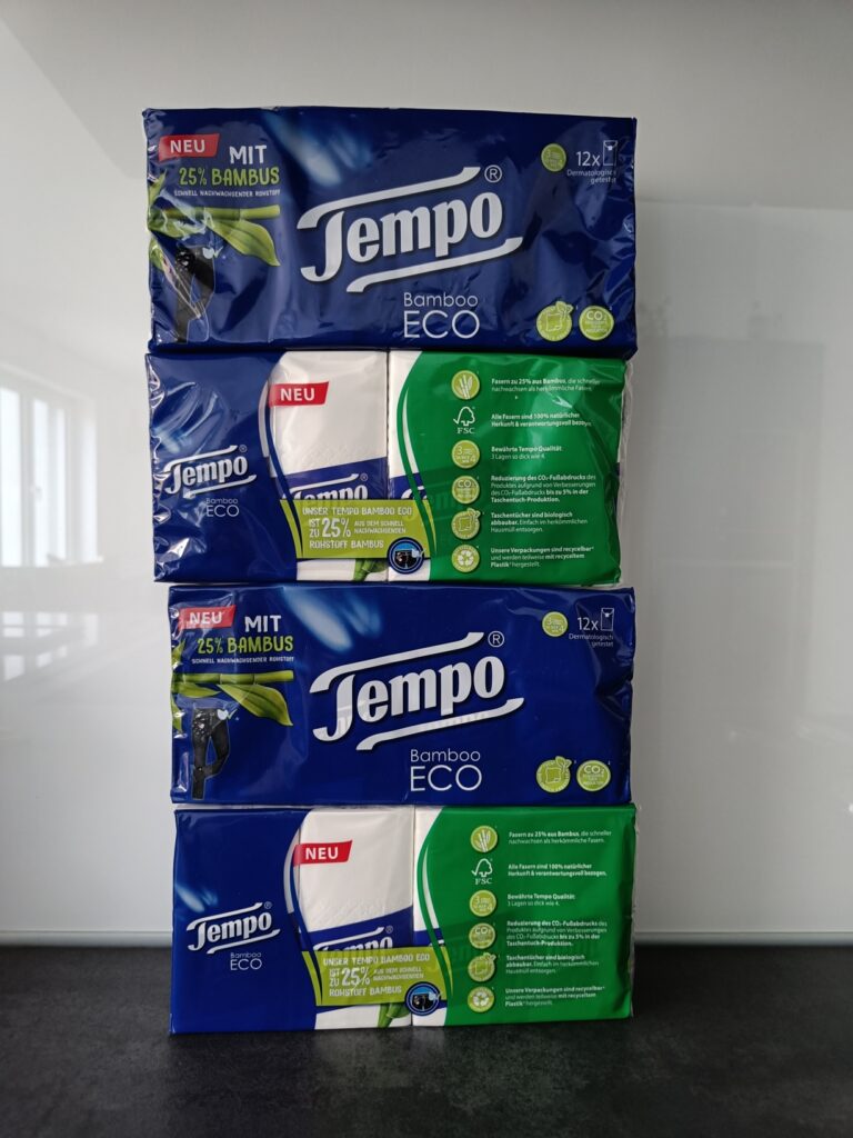 Testpackt mit den Bamboo Eco Taschentüchern von Tempo