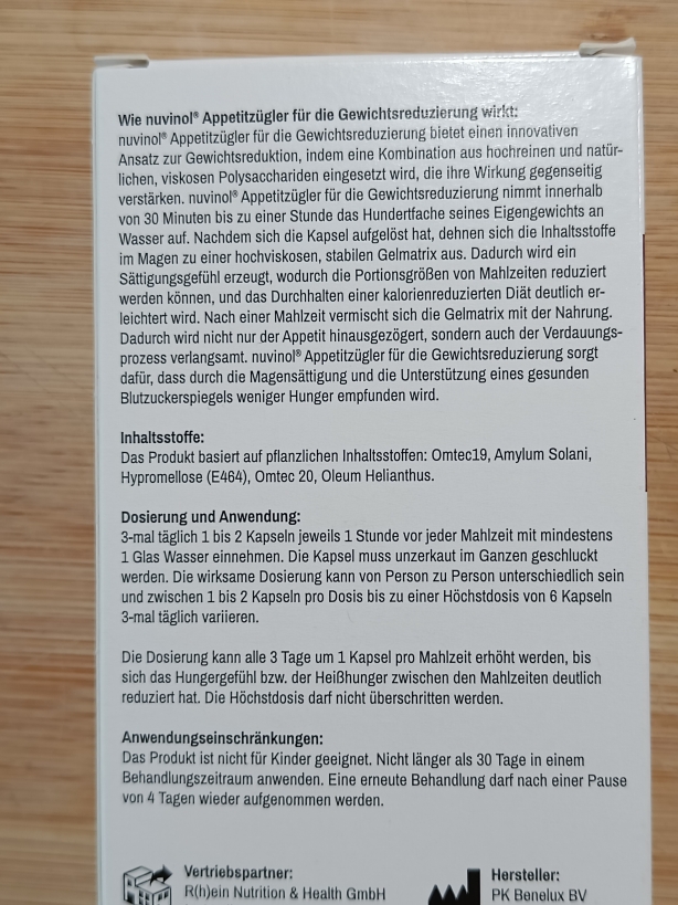 Beschreibung auf der Verpackung